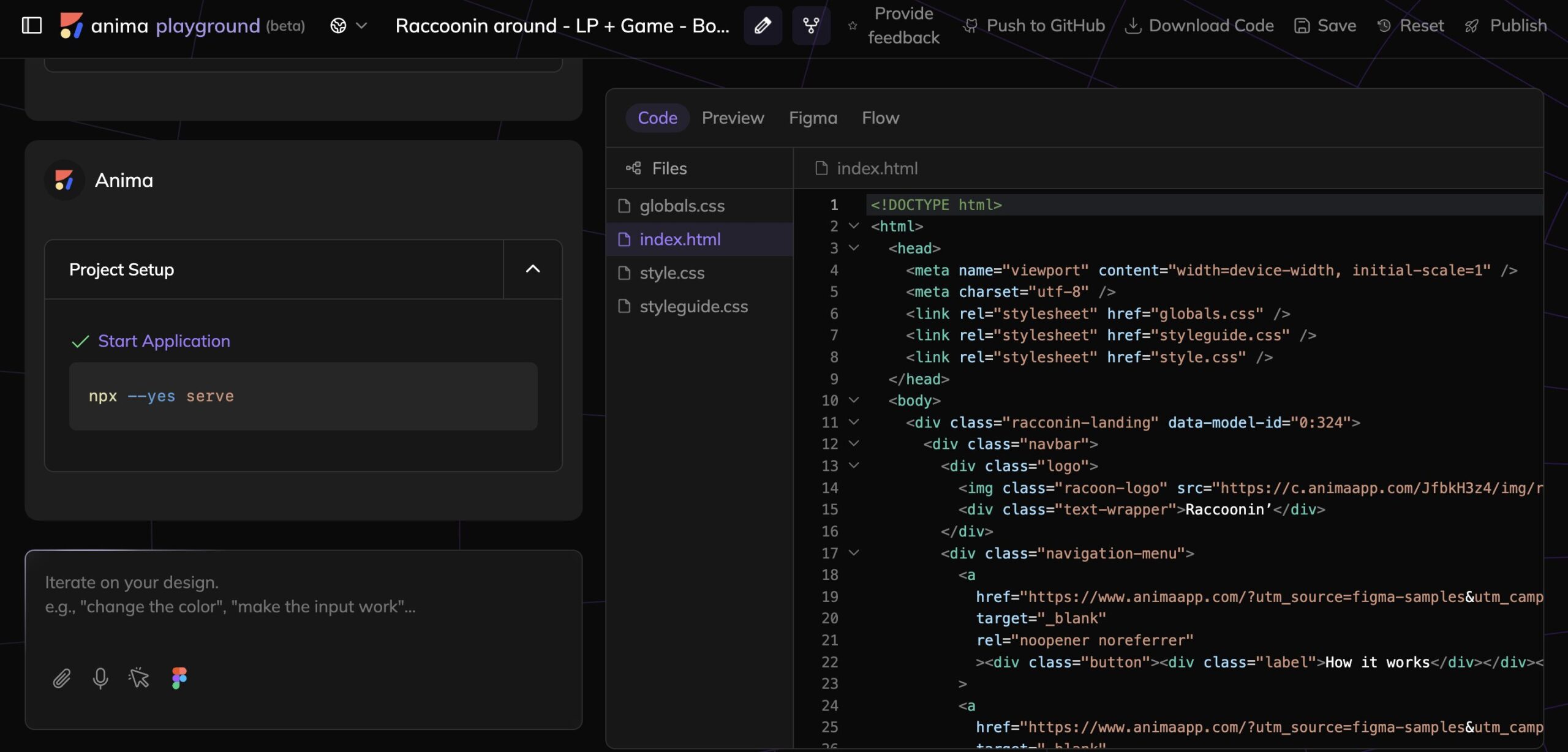 Export full Figma flows into HTML and push to GitHub using Anima