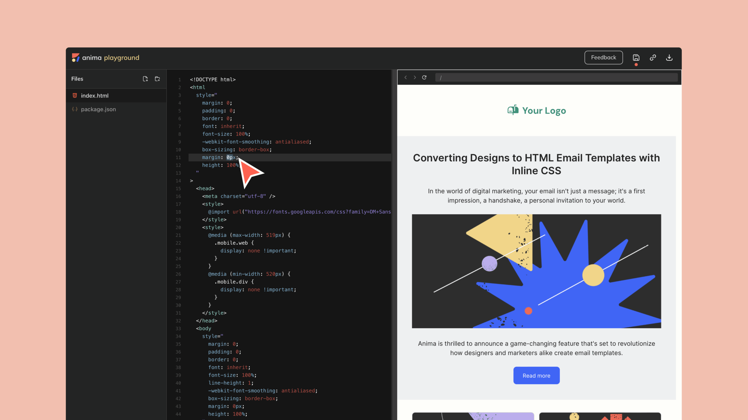 Código HTML en el Playground